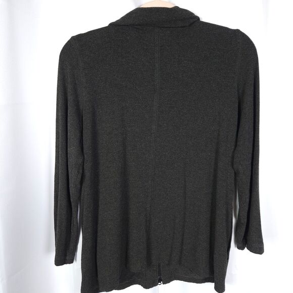 Eileen Fisher Womens Small Petite Gray Grey Full Zip Viscose Mock Neck Sweater - Picture 3 of 7